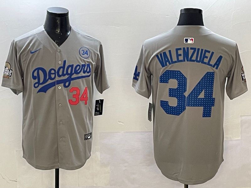 Men Los Angeles Dodgers #34 Valenzuela Grey Fashion 2025 Nike MLB Jersey style 1->los angeles dodgers->MLB Jersey
